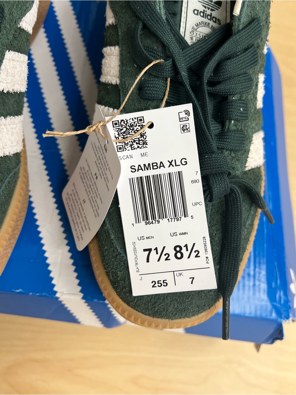 Adidas  Samba Sneakers in Dark Green and White with Gum Sole - Picture 2 of 7